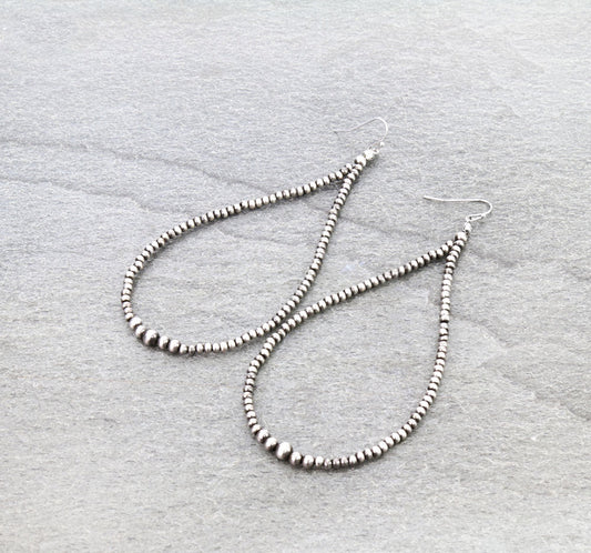 4″ Long Navajo Style Pearl Teardrop Dangle Earrings