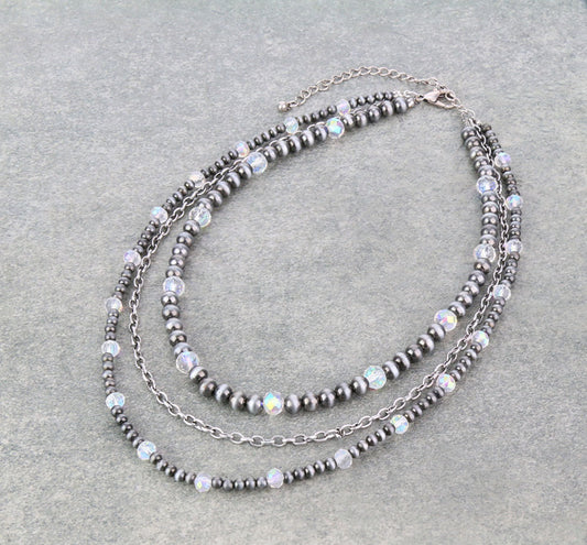 3Row Navajo Style Bead & Glass Bead Necklace